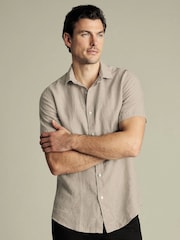 Grau - Charles Tyrwhitt Kurzärmeliges Hemd aus 100 % Leinen in Slim-Fit, Uni - Bild 1 von 5