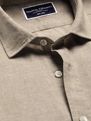 Grau - Charles Tyrwhitt Kurzärmeliges Hemd aus 100 % Leinen in Slim-Fit, Uni - Bild 3 von 5