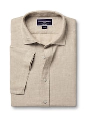 Grau - Charles Tyrwhitt Kurzärmeliges Hemd aus 100 % Leinen in Slim-Fit, Uni - Bild 4 von 5