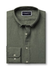 Grün - Charles Tyrwhitt Kurzärmeliges Hemd aus 100 % Leinen in Slim-Fit, Uni - Bild 5 von 6