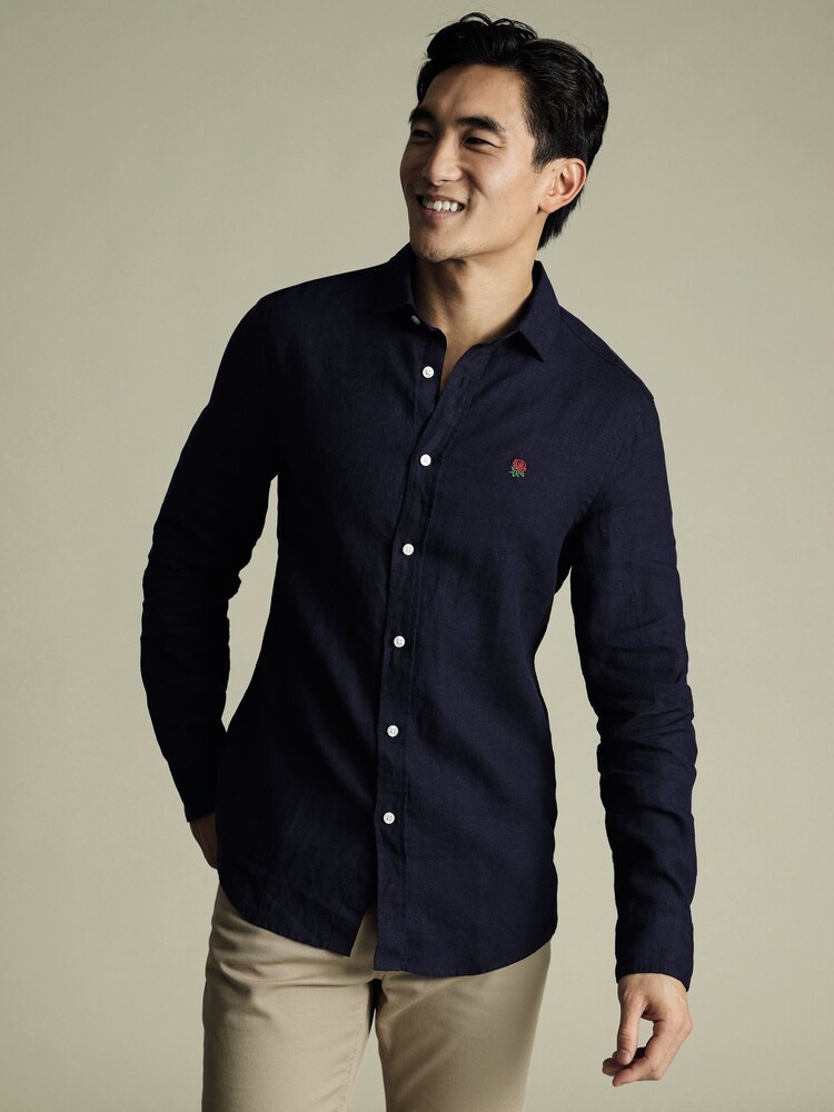 Charles Tyrwhitt Blue Slim Fit Slim Fit Plain Button-Down Stretch Washed 100% Cotton Oxford Shirt - Image 1 of 6