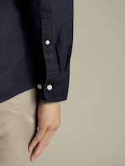 Charles Tyrwhitt Blue Slim Fit Slim Fit Plain Button-Down Stretch Washed 100% Cotton Oxford Shirt - Image 3 of 6