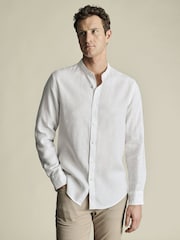 Charles Tyrwhitt White Slim Fit Plain Collarless Pure 100% Linen Shirt - Image 1 of 6