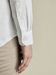 Charles Tyrwhitt White Slim Fit Plain Collarless Pure 100% Linen Shirt - Image 3 of 6