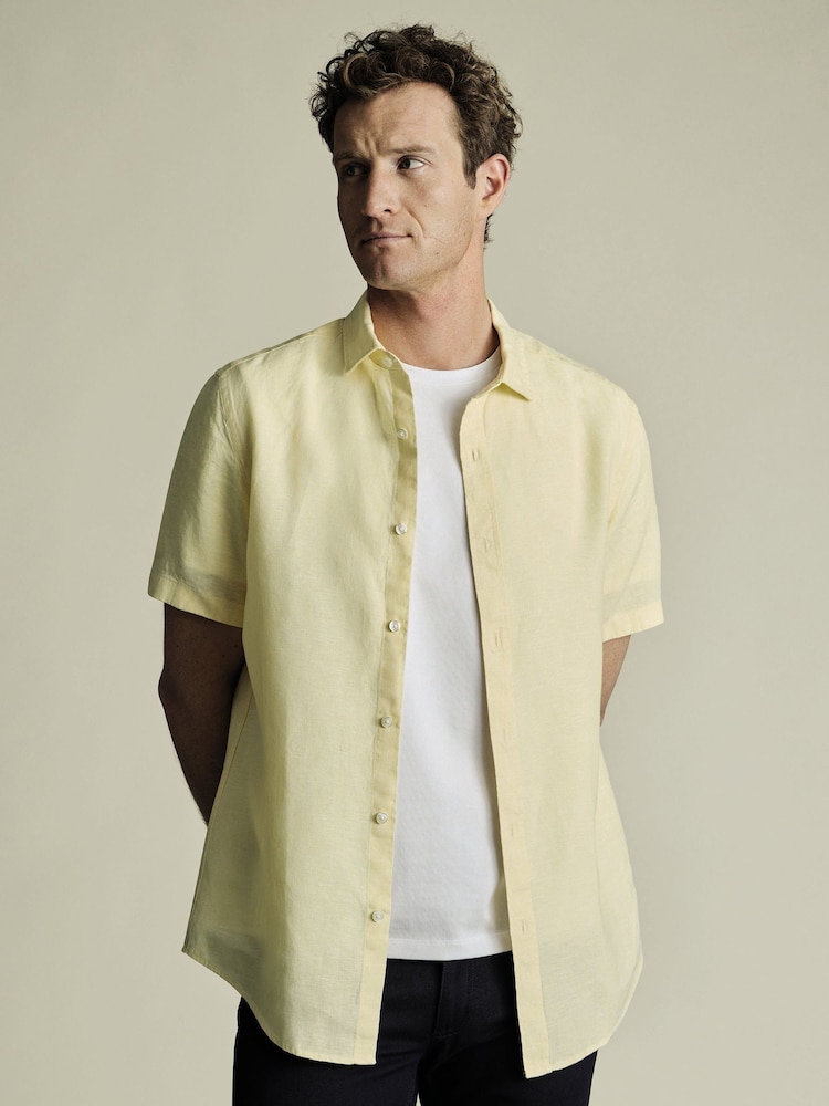 Charles Tyrwhitt Yellow Slim Fit Slim Fit Plain Short Sleeve Pure 100% Linen Shirt - Image 1 of 3
