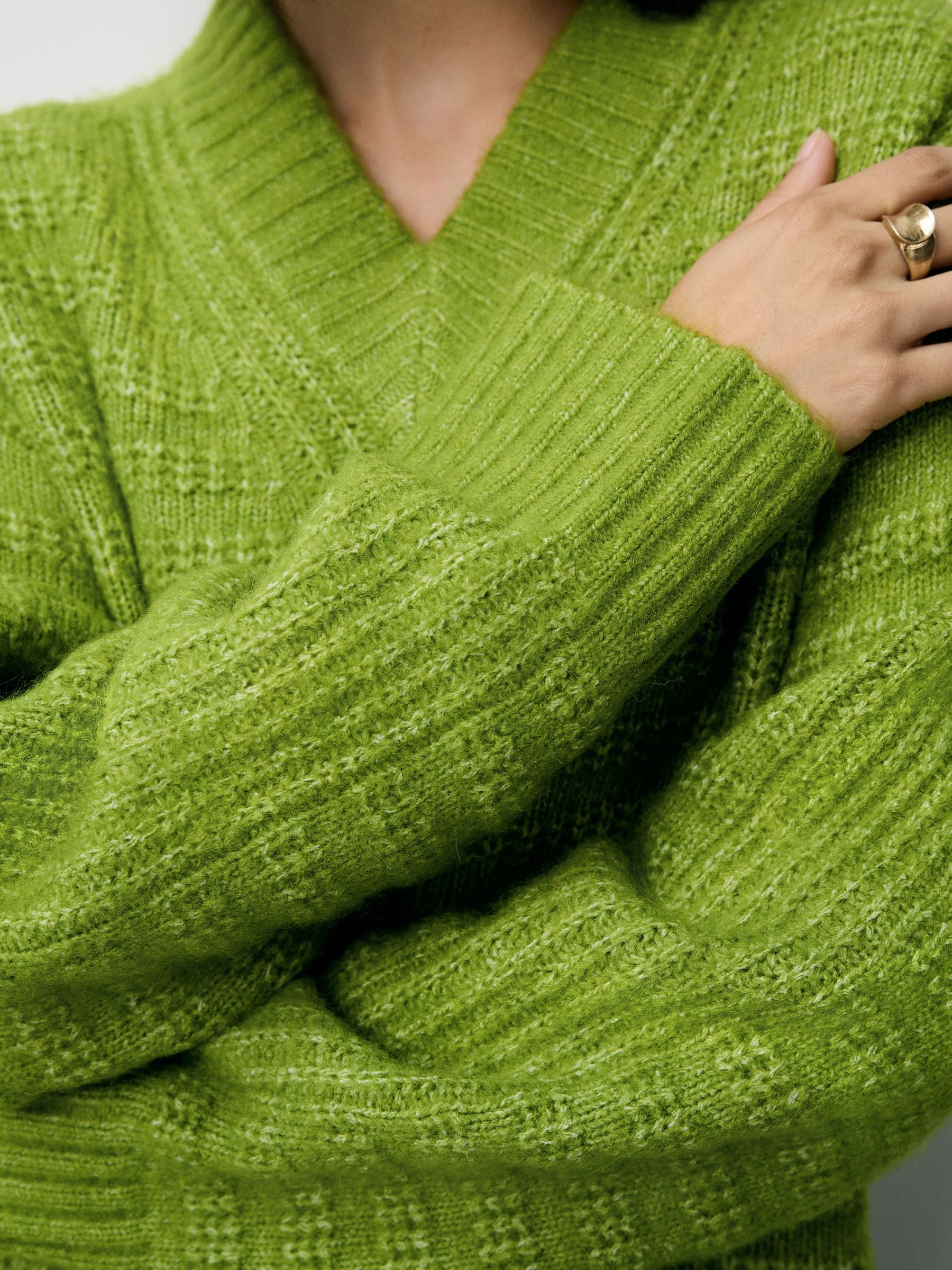 Buy Bright Green Ribbed Longline V-Neck Jumper With Wool from Next USA
