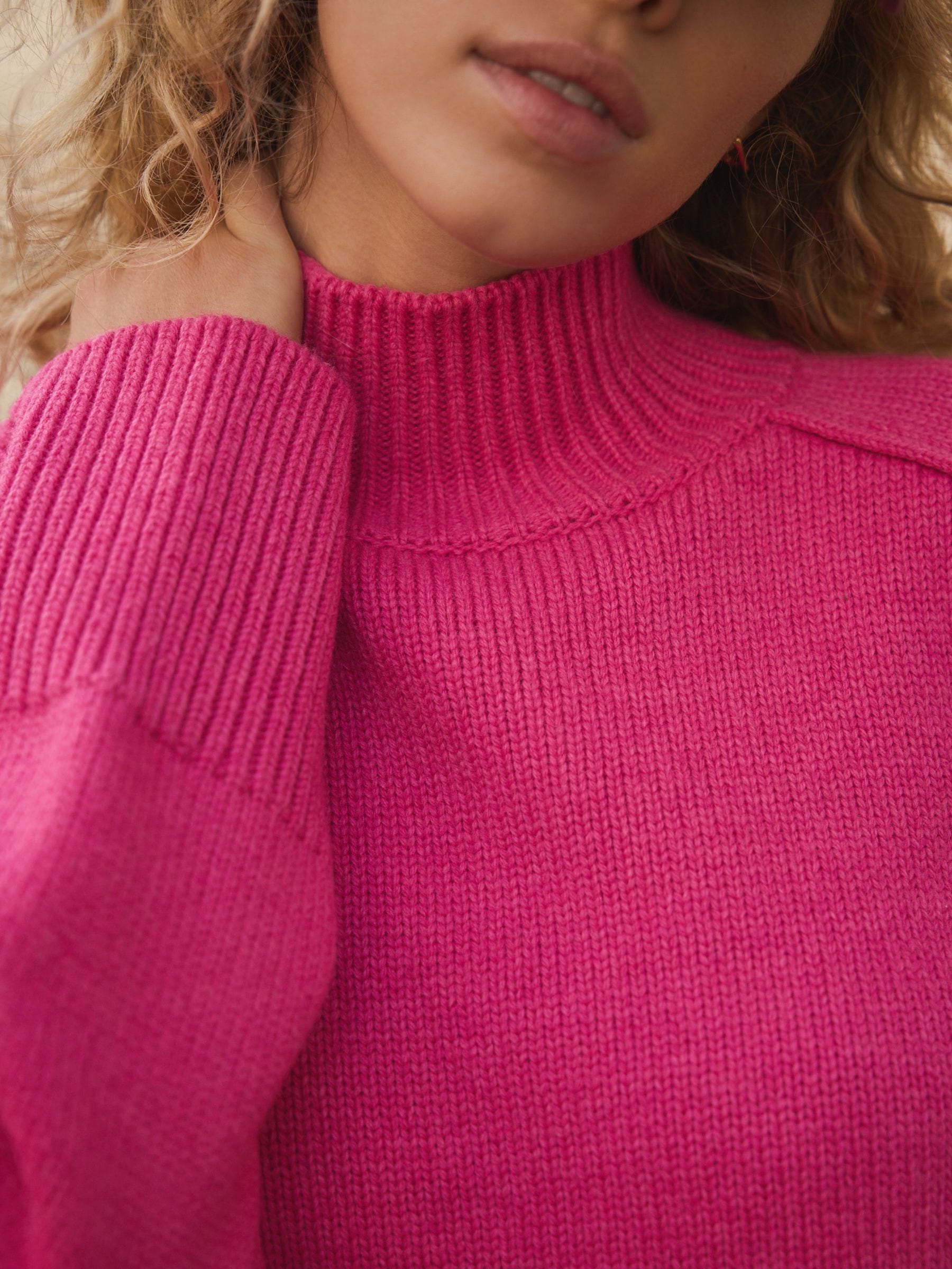 Buy Bright Pink Stand Neck Chunky Knit Jumper With Wool from Next USA