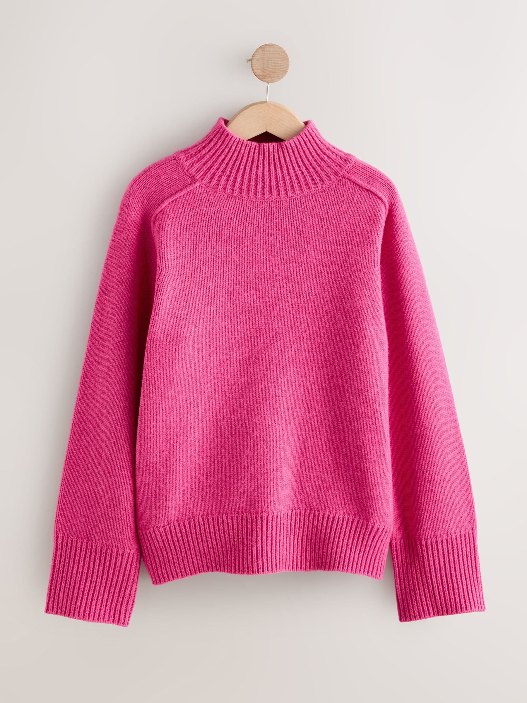 Buy Bright Pink Stand Neck Chunky Knit Jumper With Wool from Next USA