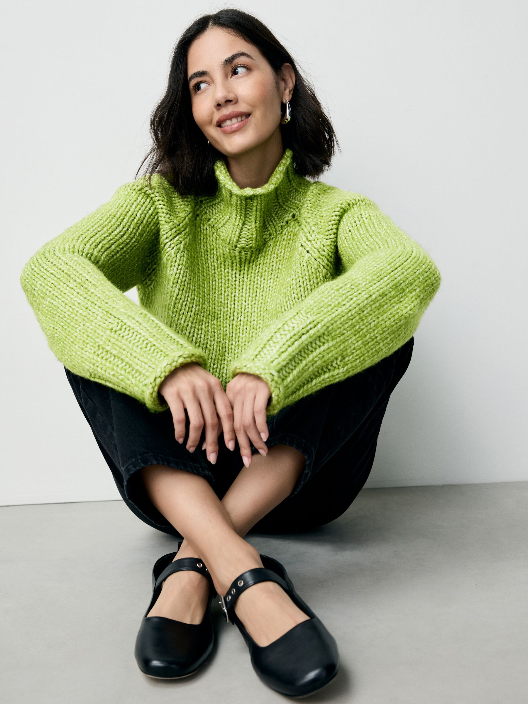 Vert minéral - Pull en maille col rond en coton (3-16ans