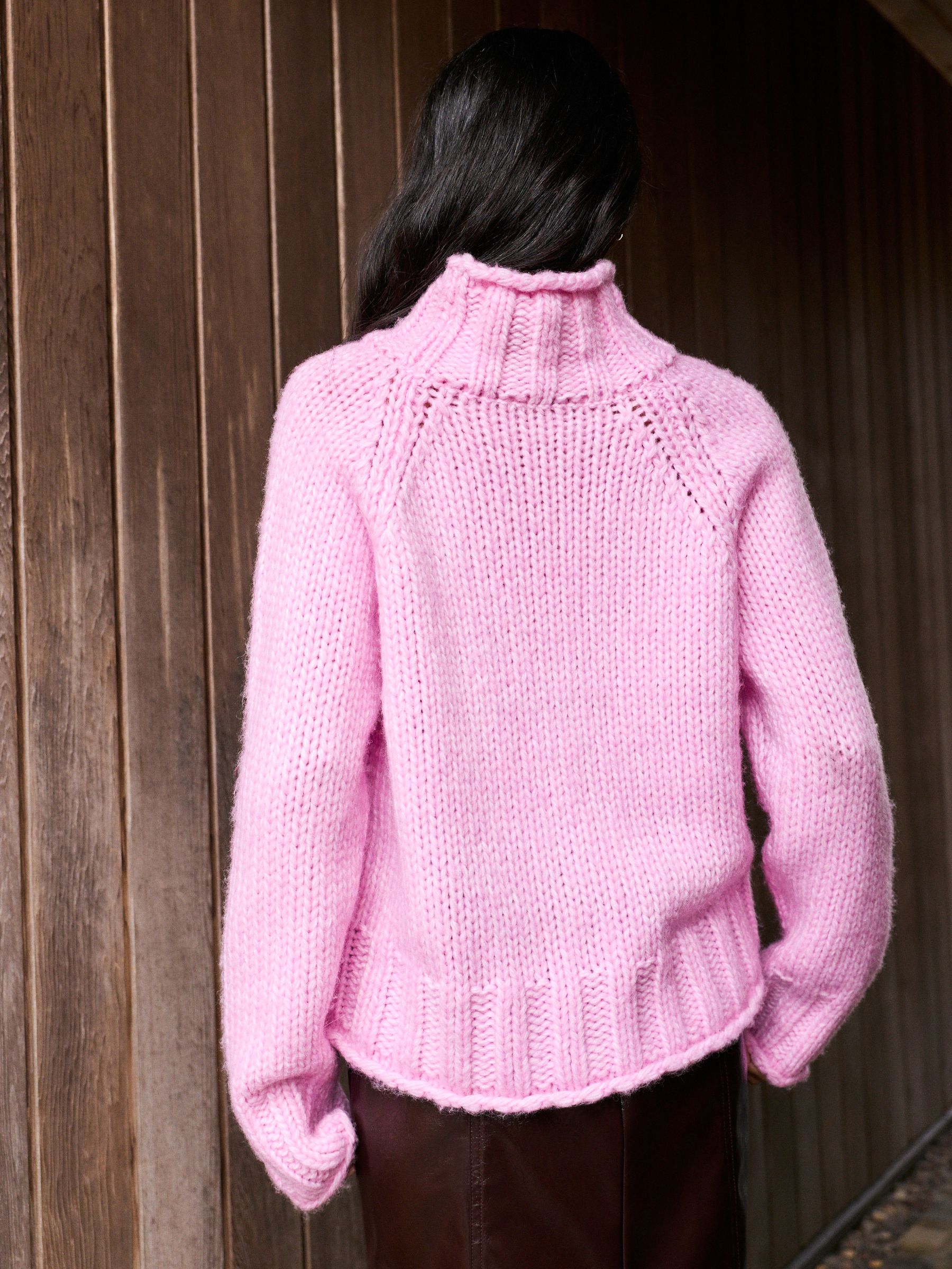 Buy Bright Pink Chunky Knit Stand Neck Jumper With Wool from Next USA