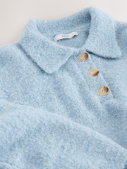 Light Blue Boucle Long Sleeve Polo Jumper - Image 3 of 4