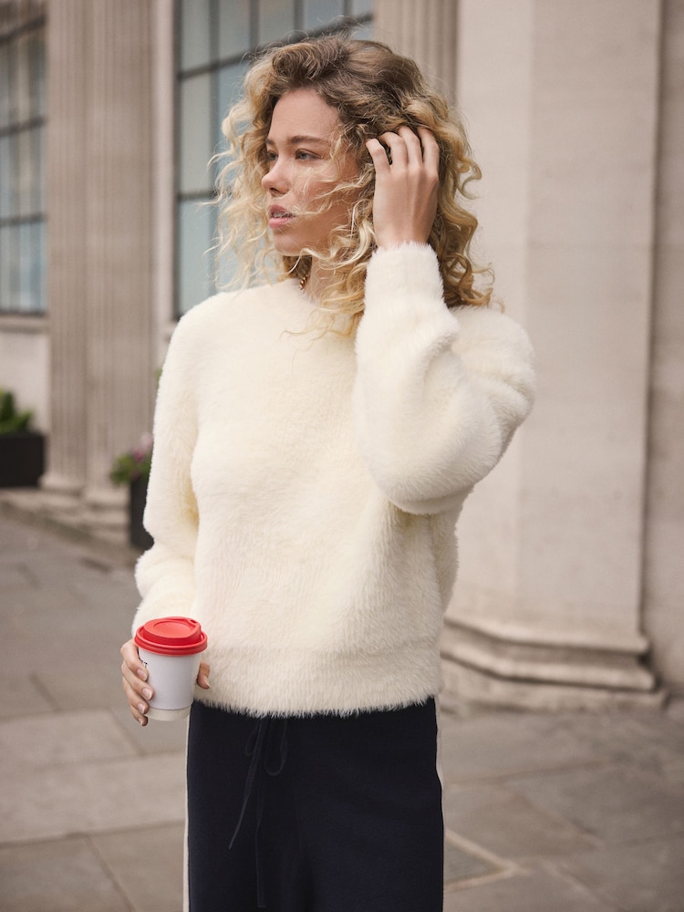 Ecru Bear Texture Crew Neck Jumper - Image 1 of 7