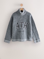 Gri cenuşiu - Sports Graphic Zip Neck Boucle Jumper - Imaginea 6 din 8