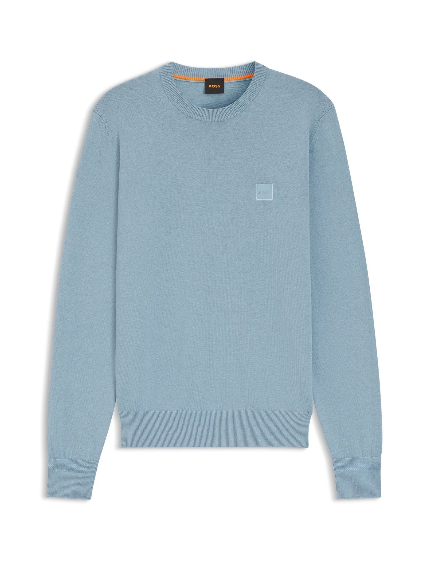 Buy BOSS Sky Blue Regular Fit Kanovano Crew Neck Logo Jumper from