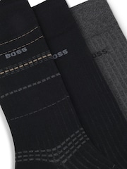 BOSS Black Rib Logo Socks 3 Pack - Image 3 of 3