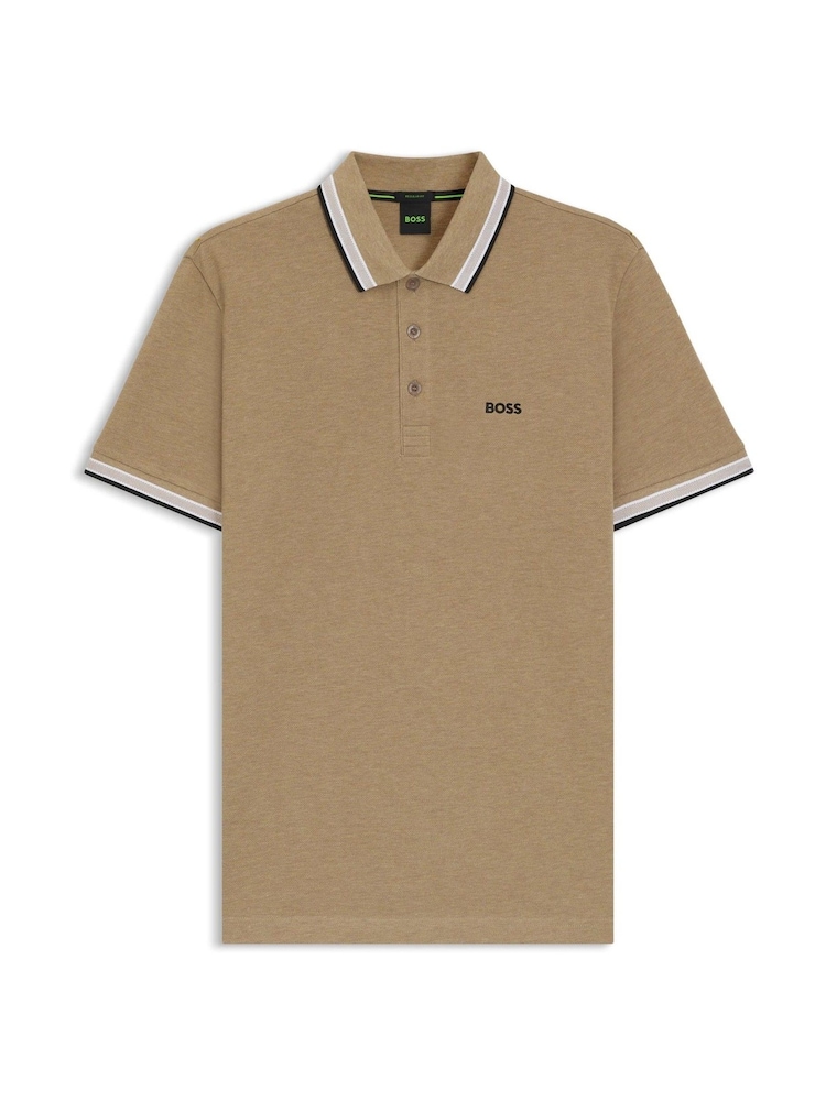 BOSS Natural Regular Fit Paddy Tipped Collar Polo Shirt - Image 1 of 1 BOSS Natural Regular Fit Paddy Tipped Collar Polo Shirt - Image 1 of 1