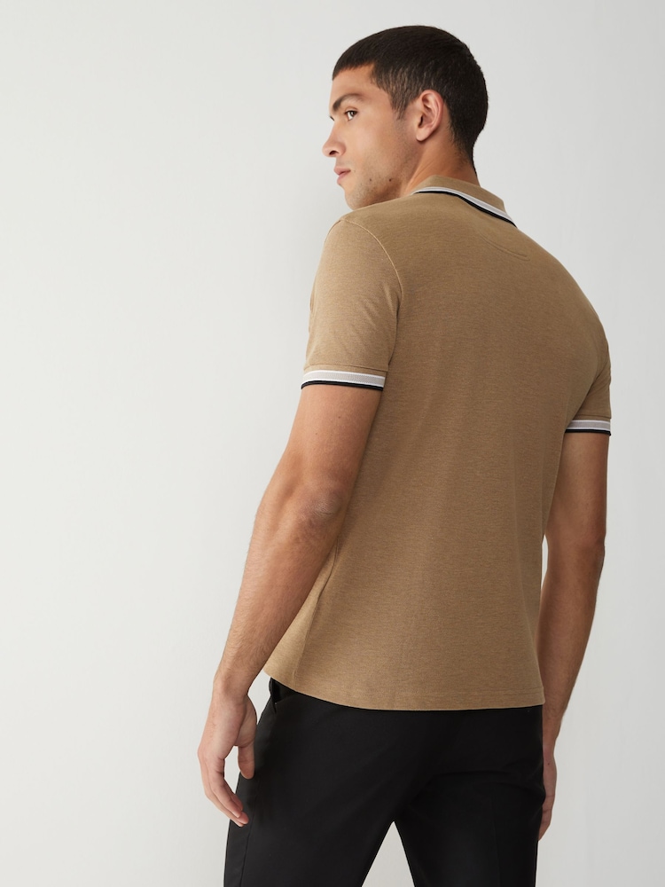 BOSS Natural Regular Fit Paddy Tipped Collar Polo Shirt - Image 2 of 5
