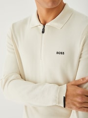 Blanco - BOSS Regular Fit Ever Zip Neck Polo Shirt - Imagen 4 de 5