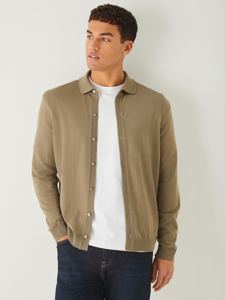 BOSS Brown Helbert Button Through Knitted Shirt - Image 1 of 4 BOSS Brown Helbert Button Through Knitted Shirt - Image 1 of 4