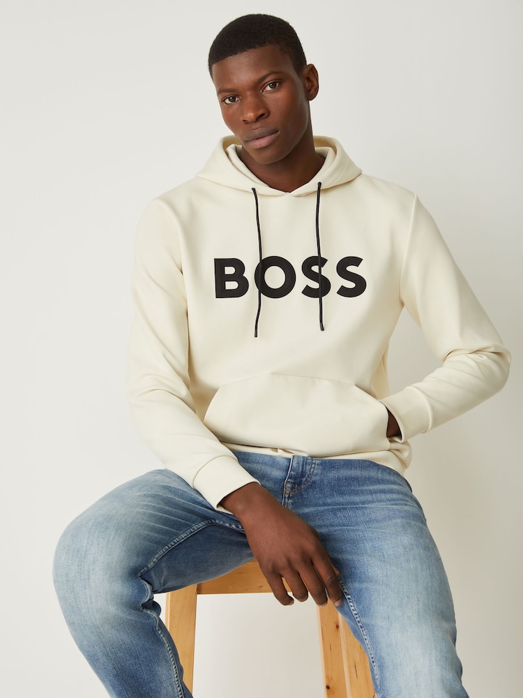 BOSS White Soody Zone Logo Hoodie - Image 1 of 4