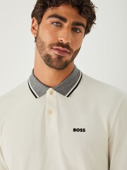BOSS Cream Regular Fit League Plisy Contrast Collar Polo Shirt - Image 4 of 5