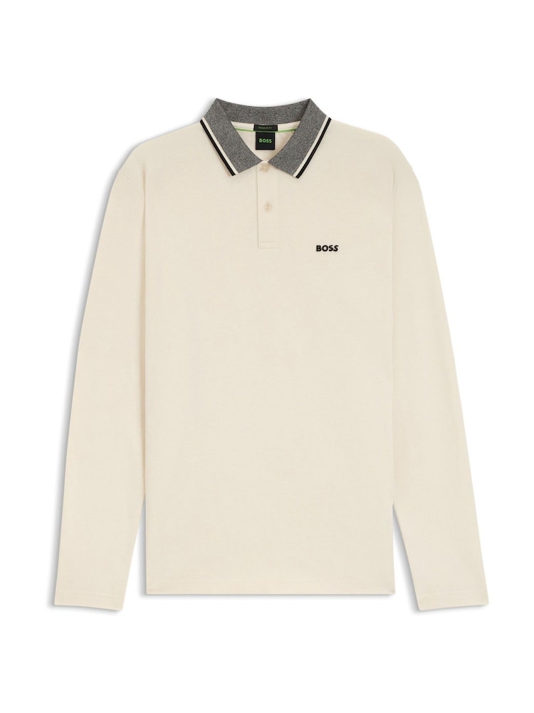 BOSS Cream Regular Fit League Plisy Contrast Collar Polo Shirt - Image 5 of 5