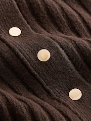 Chocolate Brown Gold Button Ribbed Collar Cardigan - Image 2 of 3