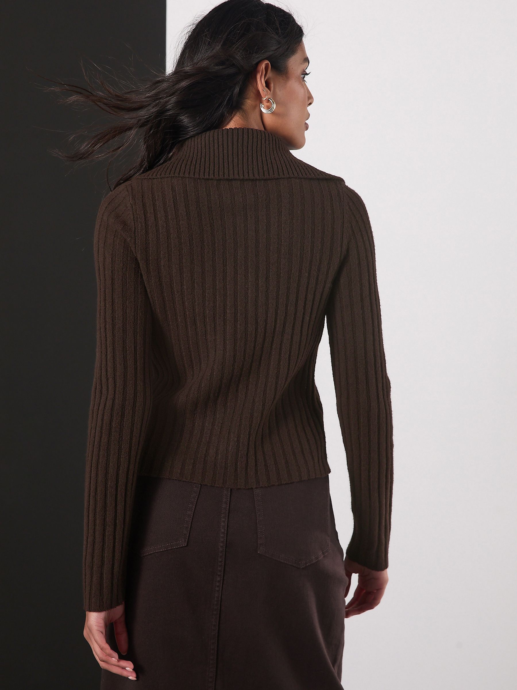 即発DIANTE Big collar gold button rib knit Buy Chocolate Brown Gold Button Ribbed Collar Cardigan from Next USA