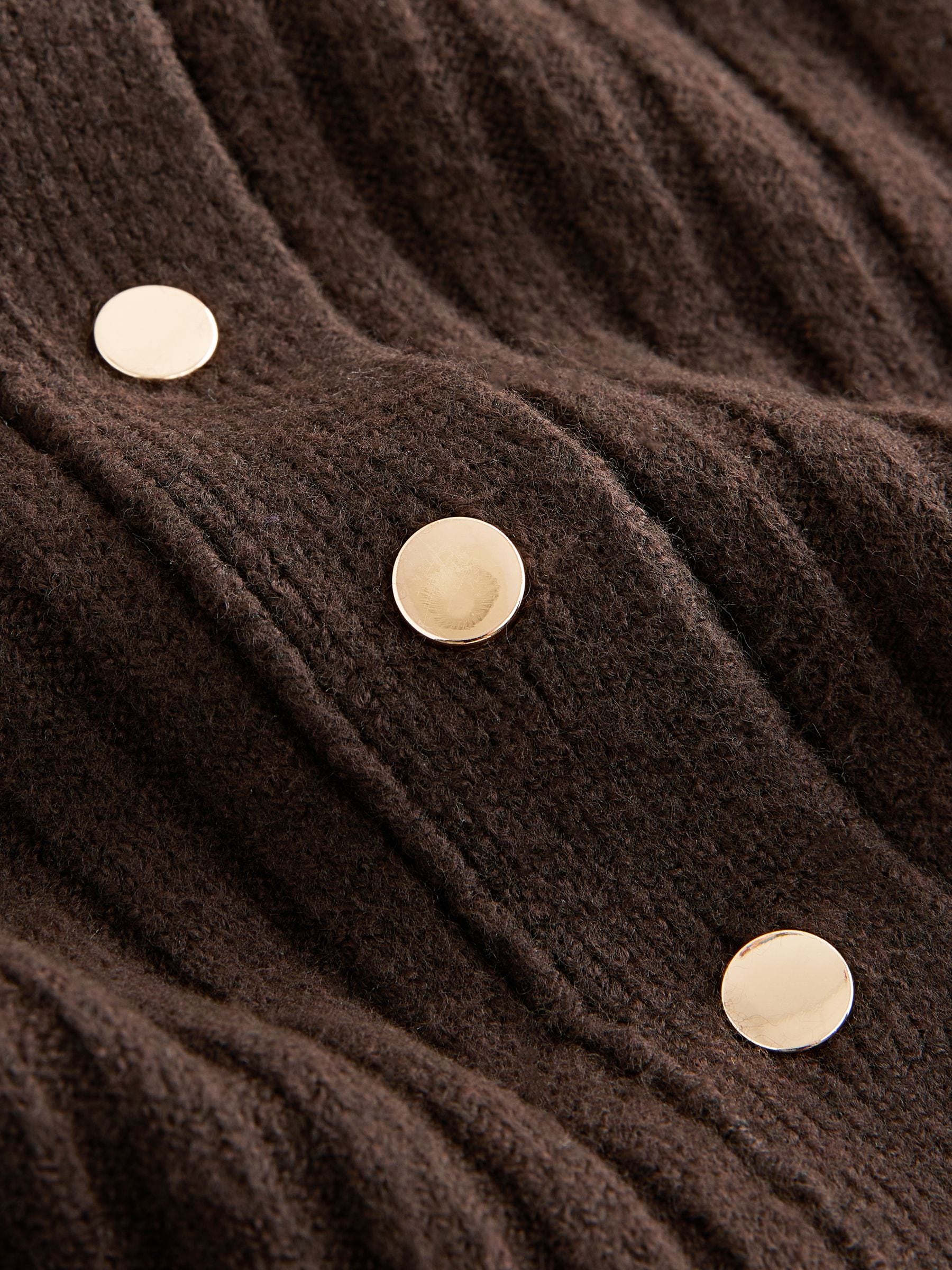 Buy Chocolate Brown Gold Button Ribbed Collar Cardigan from Next USA