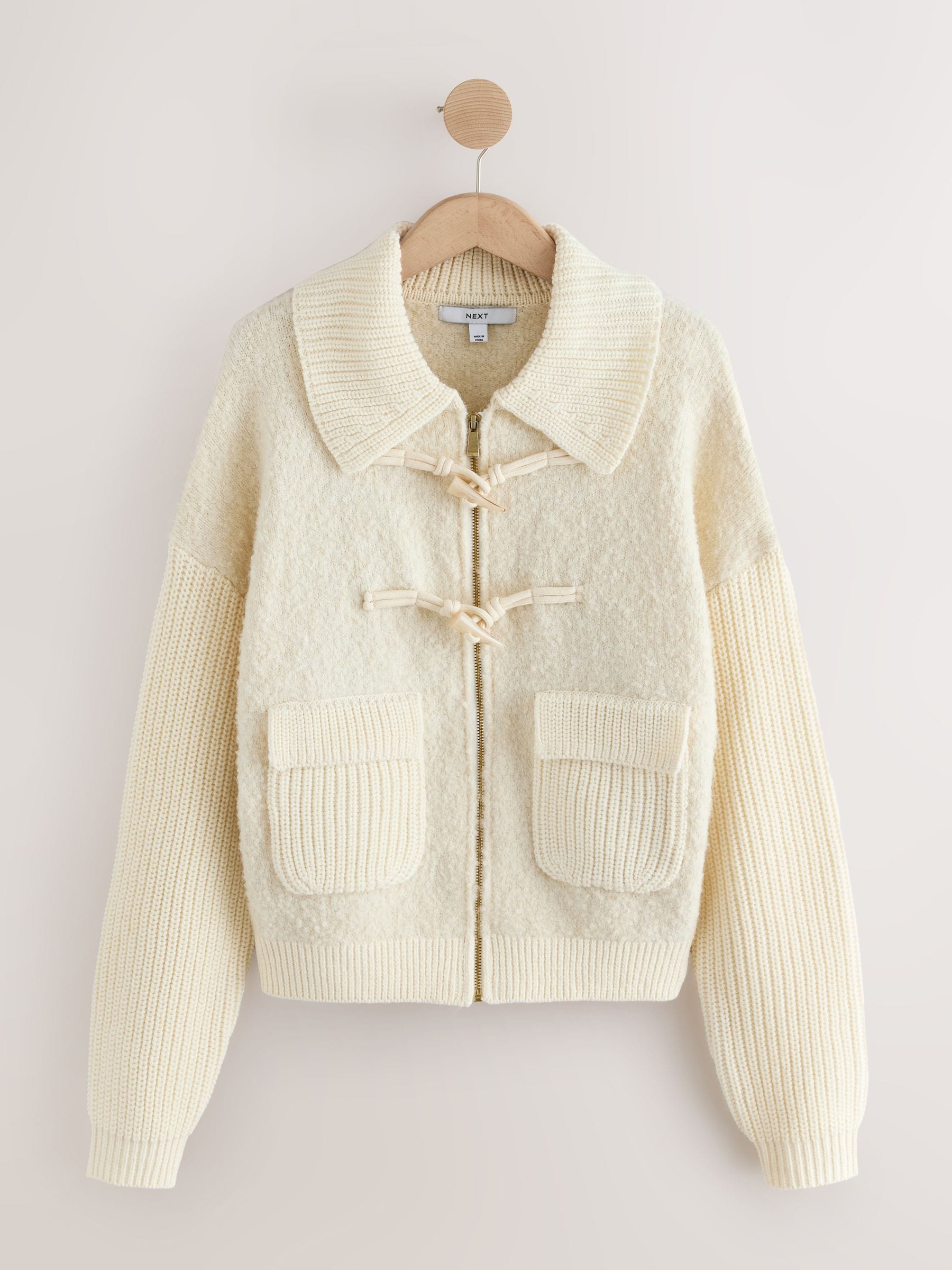 Buy Ecru Cream Boucle Collar Knitted Jacket With Wool from the