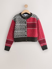 Red/Chocolate Brown Fairisle - Casaco de malha com gola redonda - Imagem 1 de 3