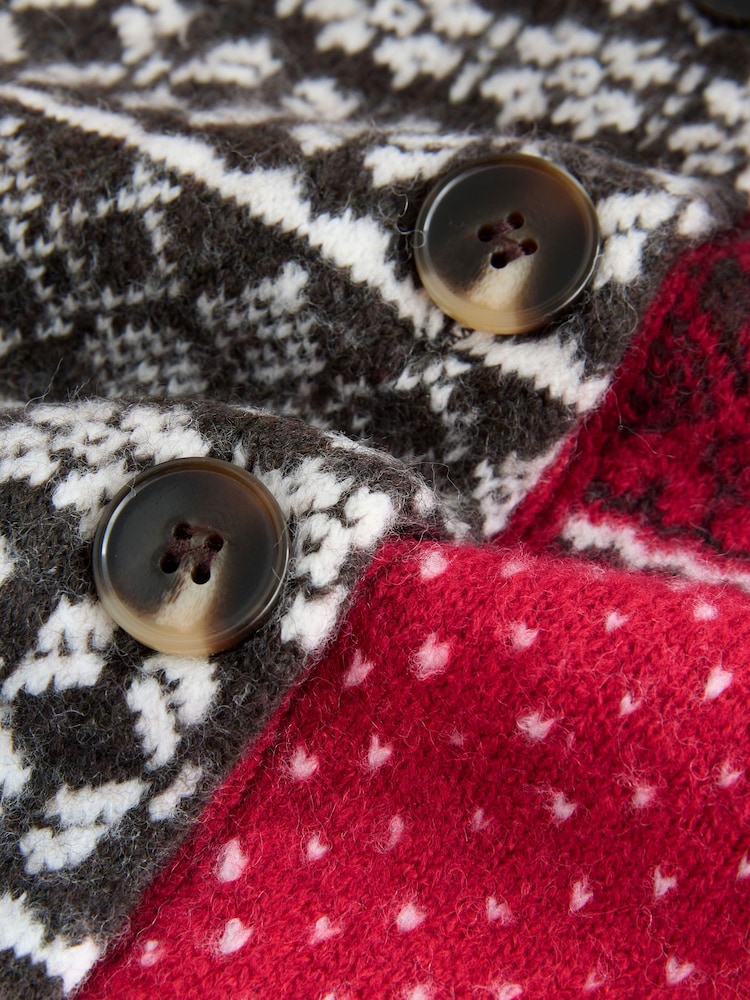 Red/Chocolate Brown Fairisle - Casaco de malha com gola redonda - Imagem 2 de 3