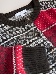 Red/Chocolate Brown Fairisle - Casaco de malha com gola redonda - Imagem 3 de 3