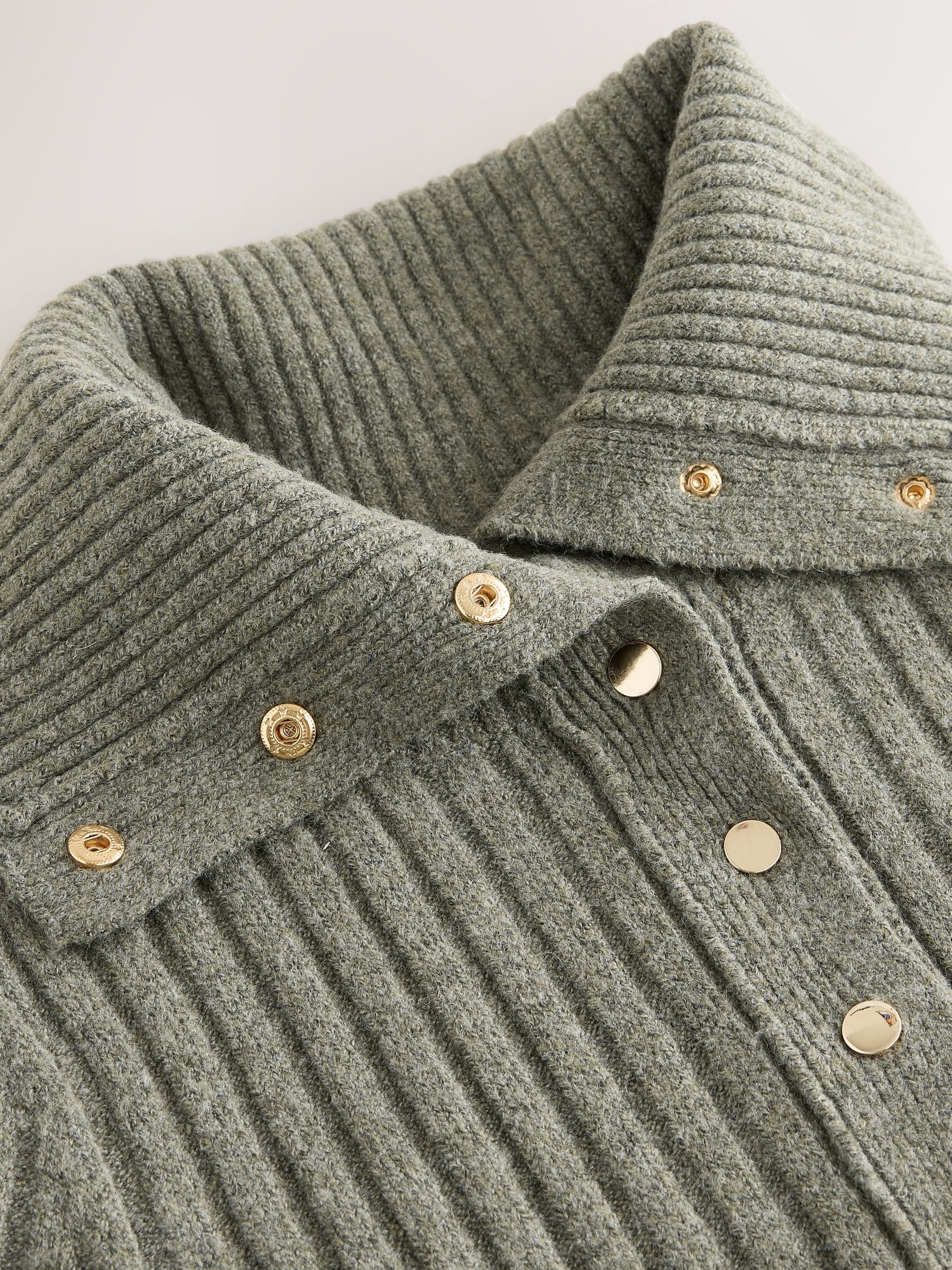 Buy Sage Green Gold Button Ribbed Collar Cardigan from the Next UK