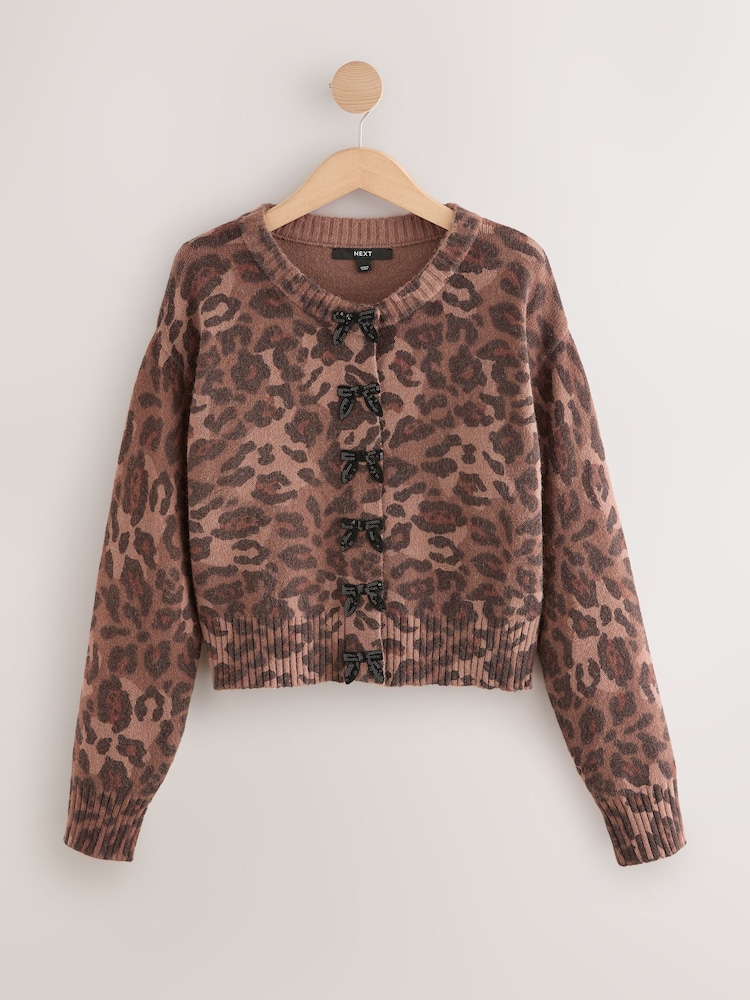 Leopard Sequin Bows - Casaco de malha com gola redonda - Imagem 1 de 3