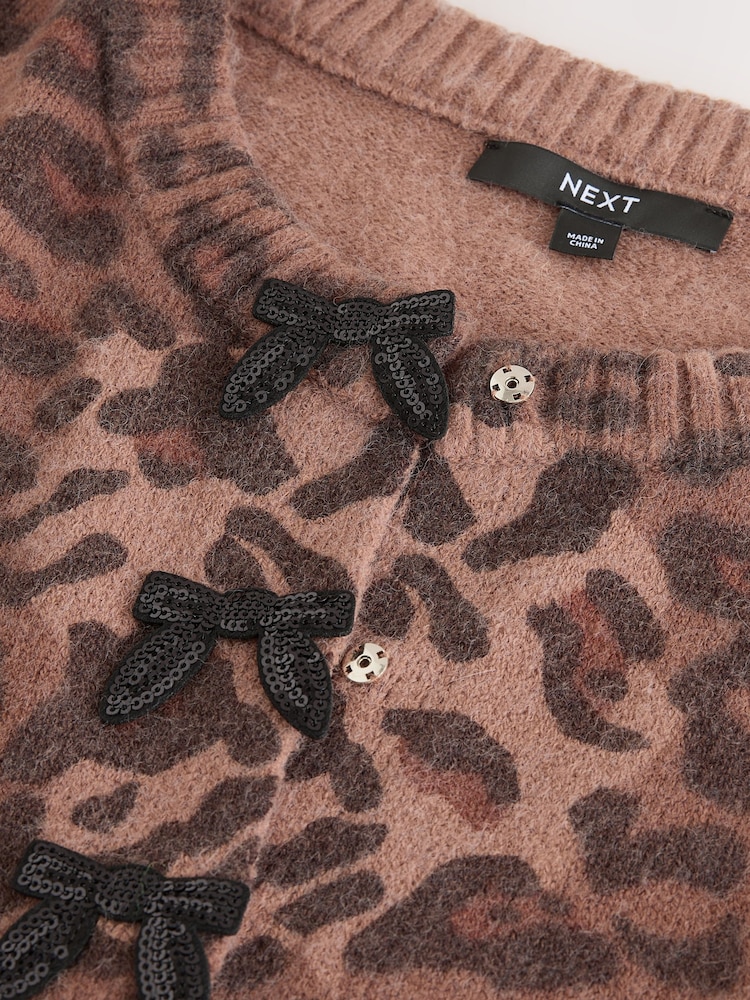 Leopard Sequin Bows - Casaco de malha com gola redonda - Imagem 3 de 3