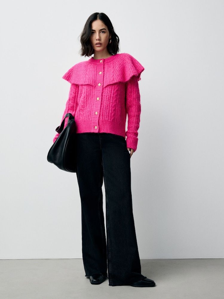 Bright Pink Cable Knit Cape Cardigan - Image 1 of 8