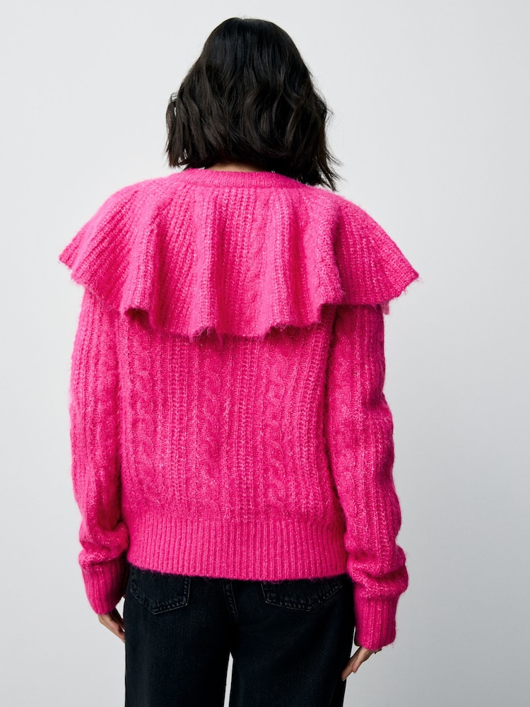 Bright Pink Cable Knit Cape Cardigan - Image 2 of 8
