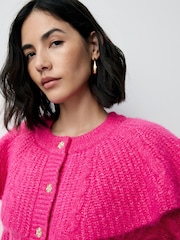 Bright Pink Cable Knit Cape Cardigan - Image 3 of 8