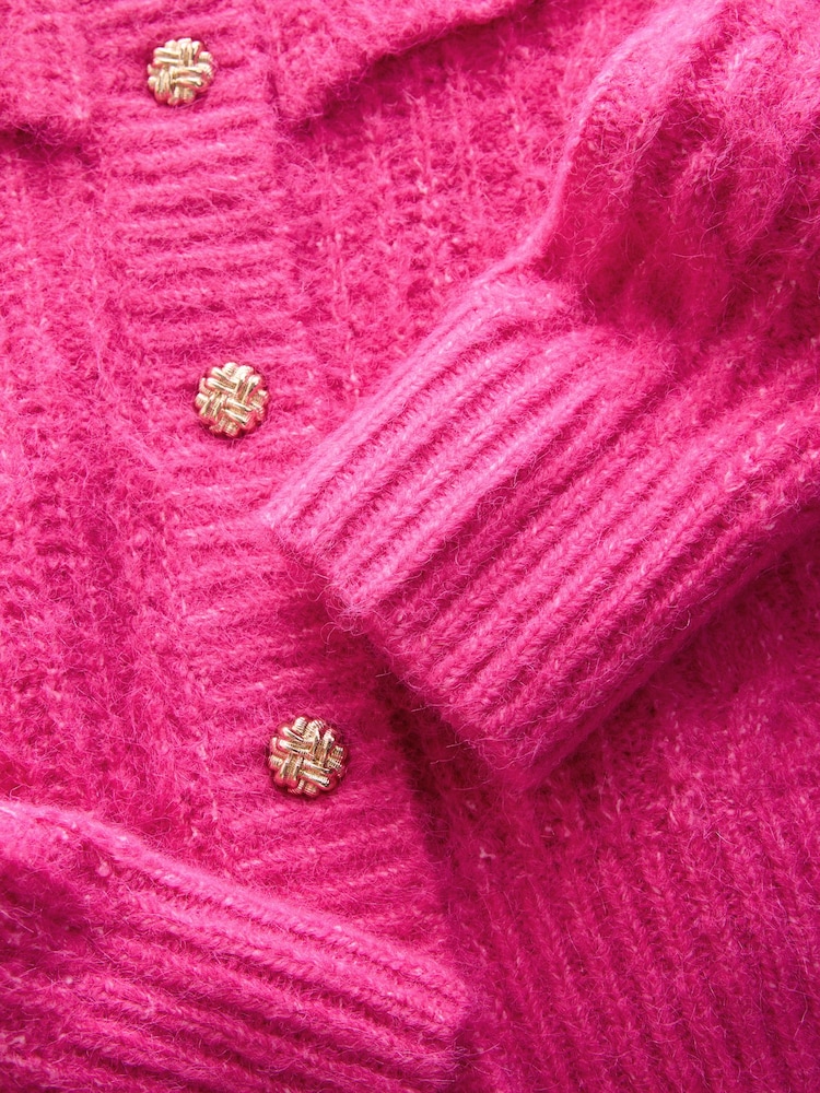 Bright Pink Cable Knit Cape Cardigan - Image 8 of 8