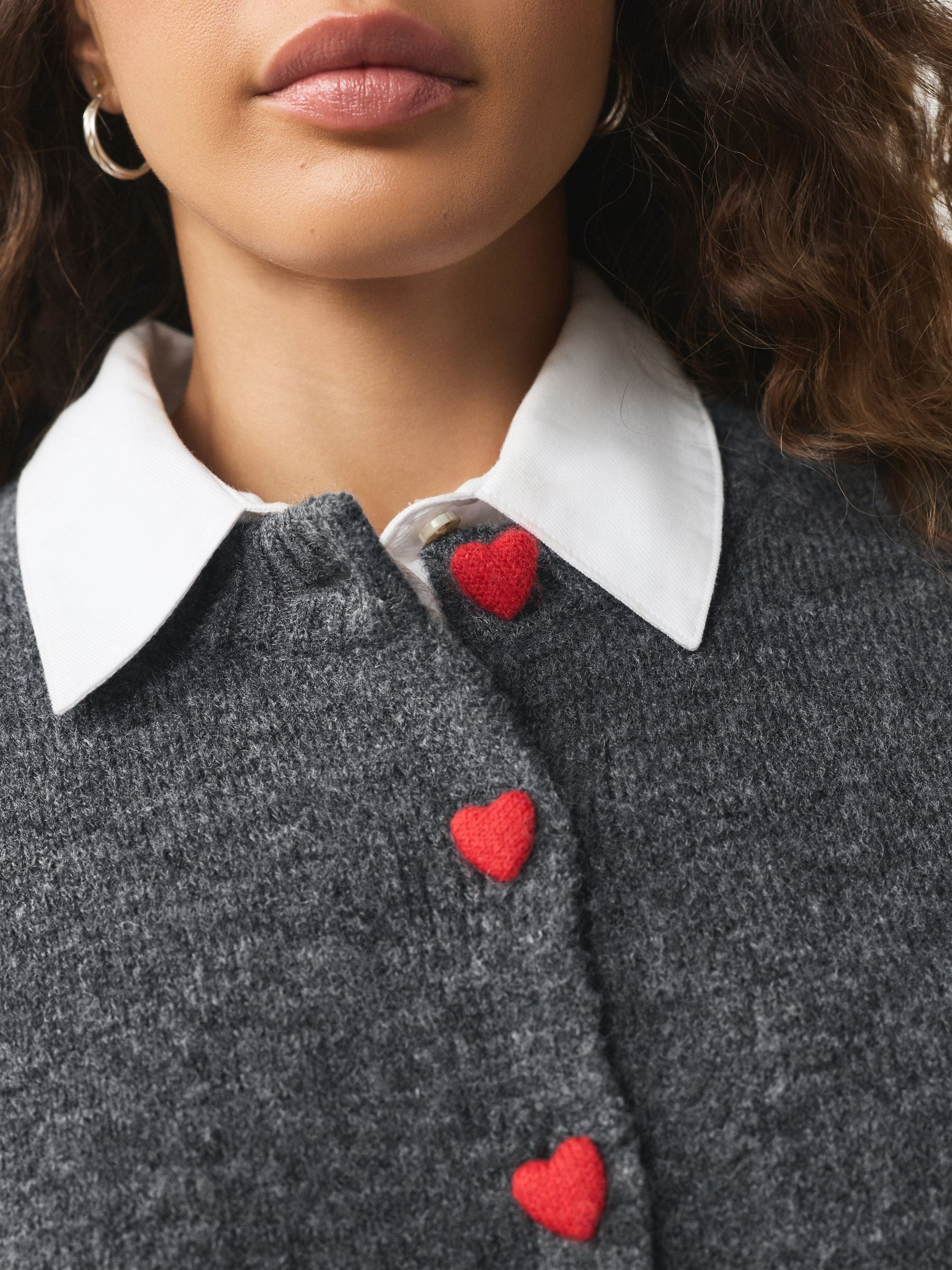 Buy Grey/Red Heart Buttons Crew Neck Knitted Cardigan from Next USA