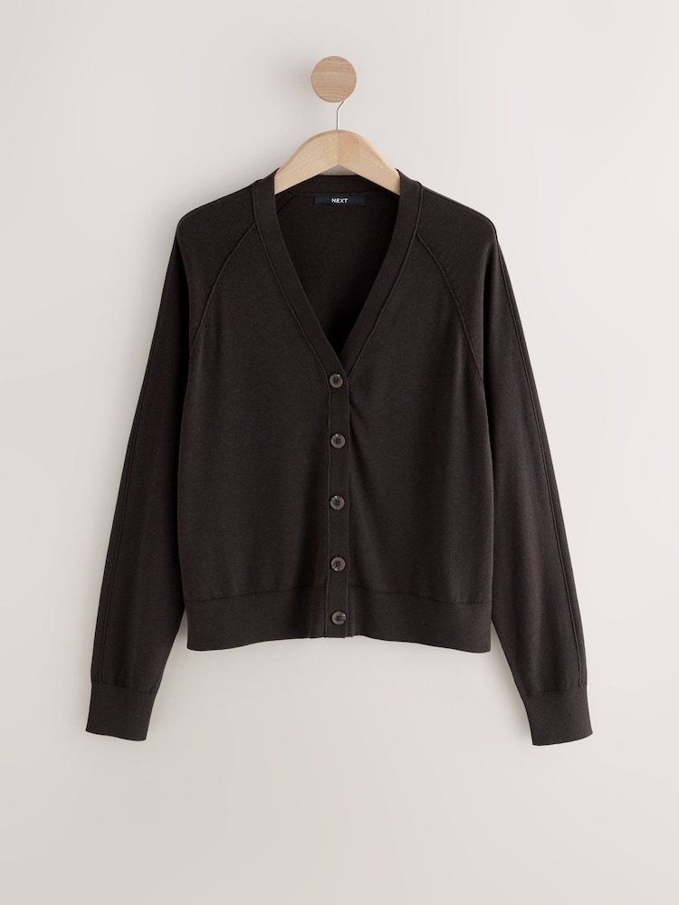 Chocolate Brown Soft Touch V-Neck Cotton Rich Button Up Cardigan - Image 1 of 3