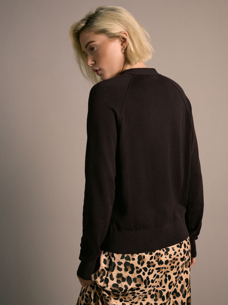 Chocolate Brown Soft Touch V-Neck Cotton Rich Button Up Cardigan - Image 12 of 12 Chocolate Brown Soft Touch V-Neck Cotton Rich Button Up Cardigan - Image 12 of 12