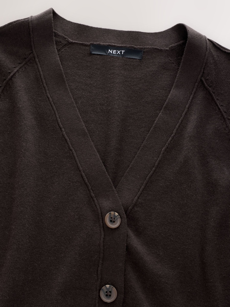 Chocolate Brown Soft Touch V-Neck Cotton Rich Button Up Cardigan - Image 2 of 3