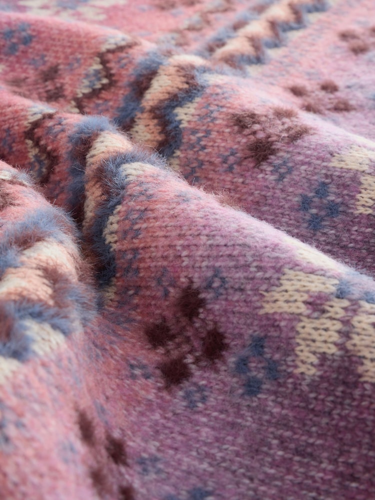 Pink/Purple Multi Space Dye Fairisle Pattern Collar Cardigan - Image 9 of 9