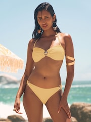 Love & Roses Yellow Textured Shell Trim Bikini Bottoms - Image 2 of 4
