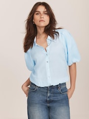 Mint Velvet Blue Puff Sleeve Shirt - Image 1 of 8