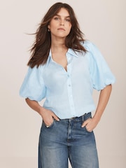Mint Velvet Blue Puff Sleeve Shirt - Image 2 of 8