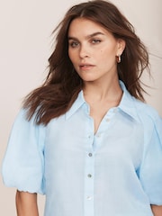 Mint Velvet Blue Puff Sleeve Shirt - Image 5 of 8