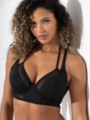 Pour Moi Black Sydney Underwired Mesh Longline Double Strap Bikini Top - Image 1 of 4
